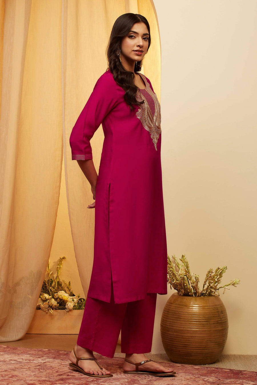 Pink Embellished Yoke Straight Kurta - image 4