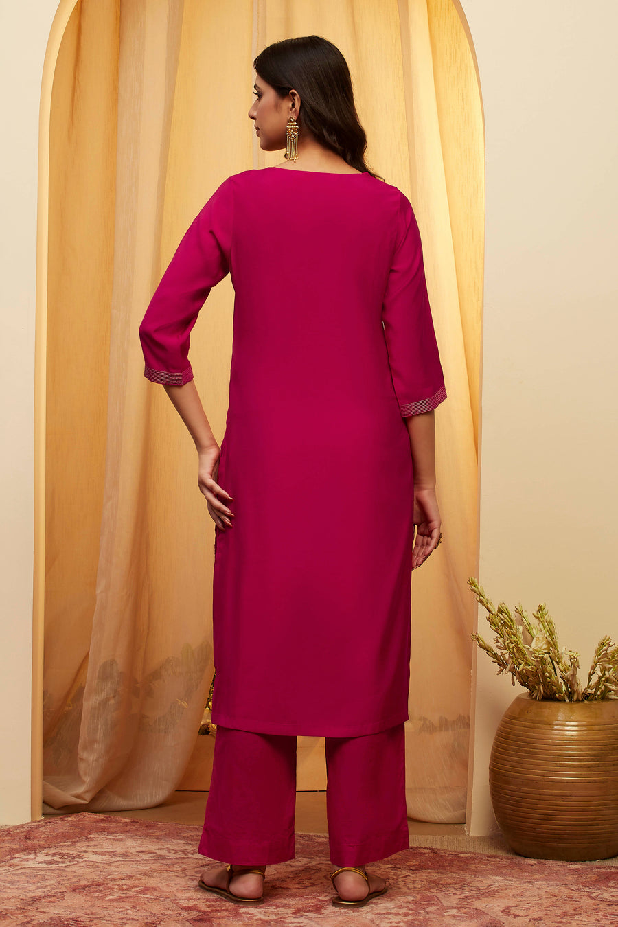 Pink Embellished Yoke Straight Kurta - image 5