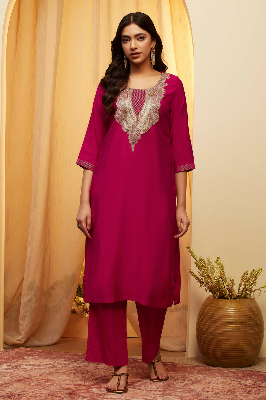 Pink Embellished Yoke Straight Kurta - image 6