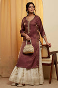 Wine Metallic Viscose Rayon Sheen Straight Kurta