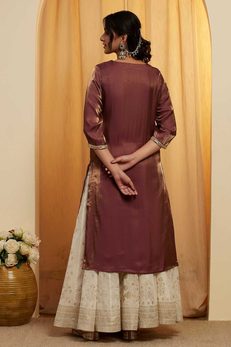 Wine Metallic Viscose Rayon Sheen Straight Kurta - image 5