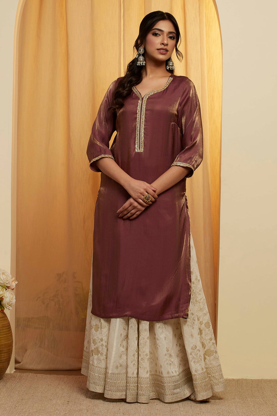 Wine Metallic Viscose Rayon Sheen Straight Kurta - image 6