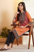 Rust Viscose Rayon Geometric Printed A-Line Kurta