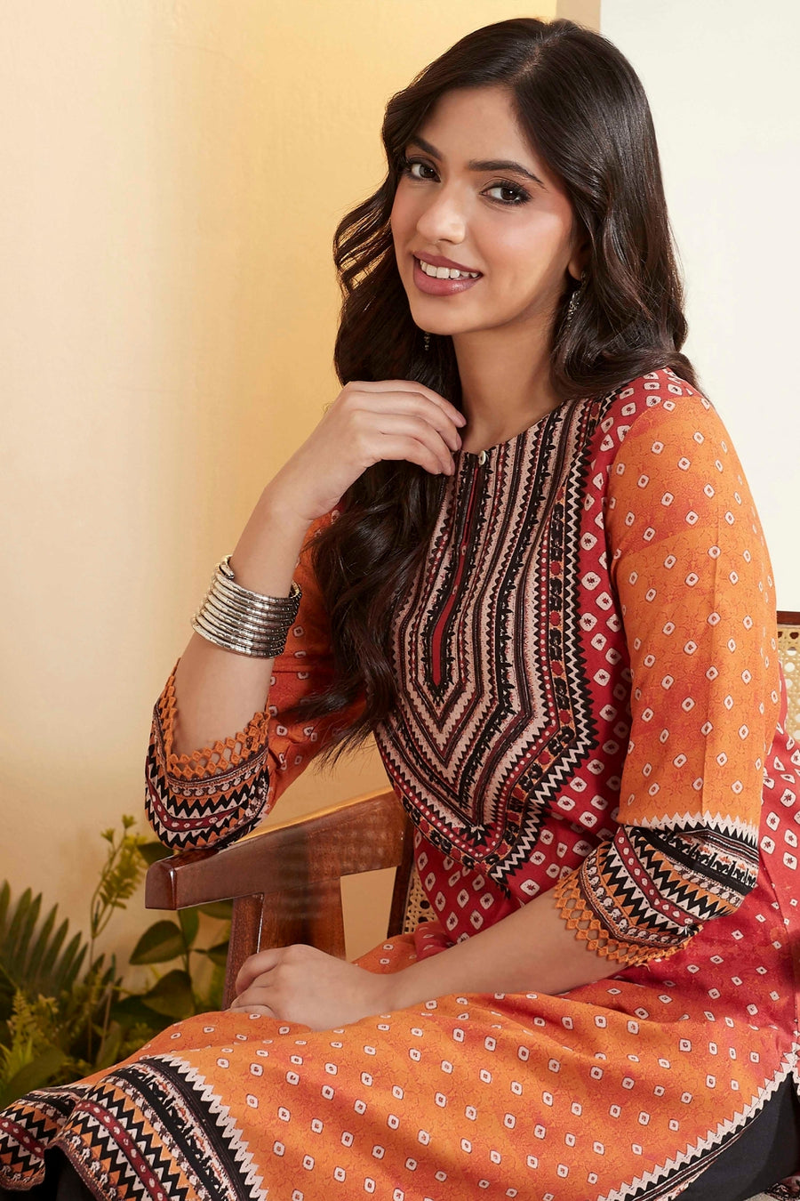Rust Viscose Rayon Geometric Printed A-Line Kurta - image 2