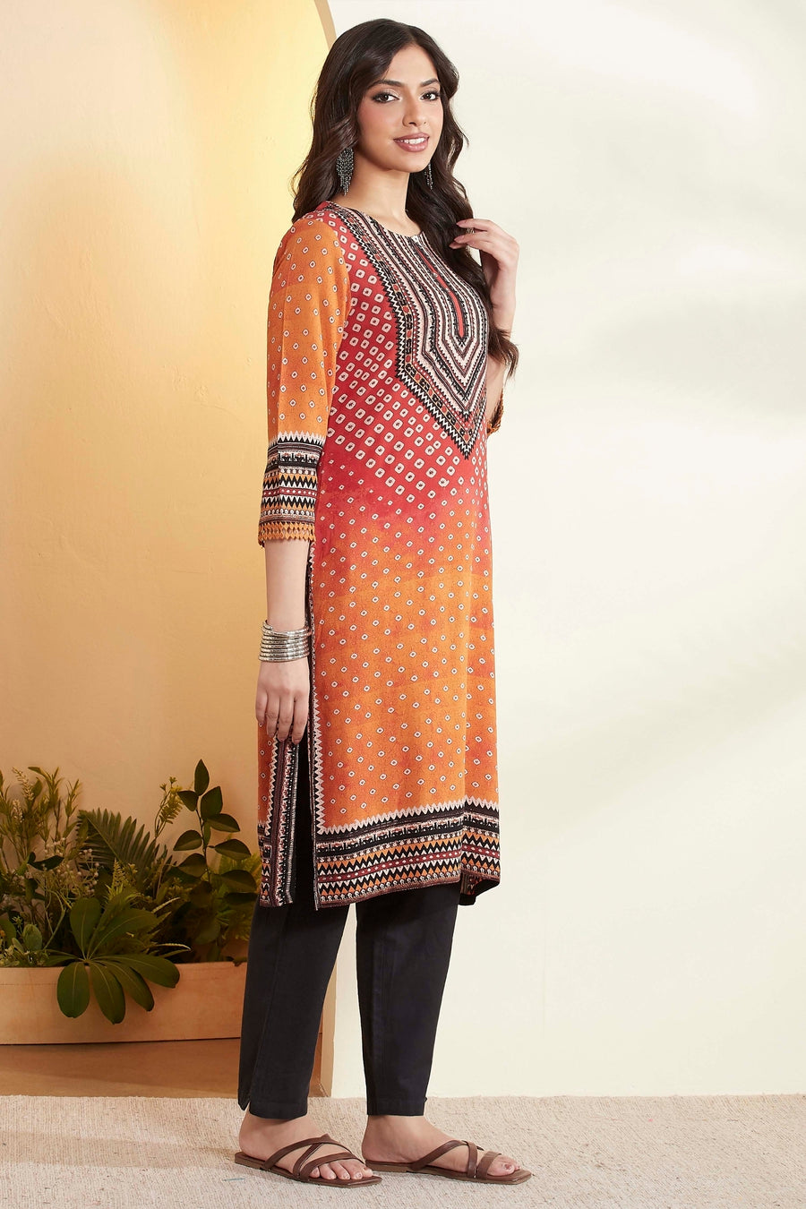 Rust Viscose Rayon Geometric Printed A-Line Kurta - image 5