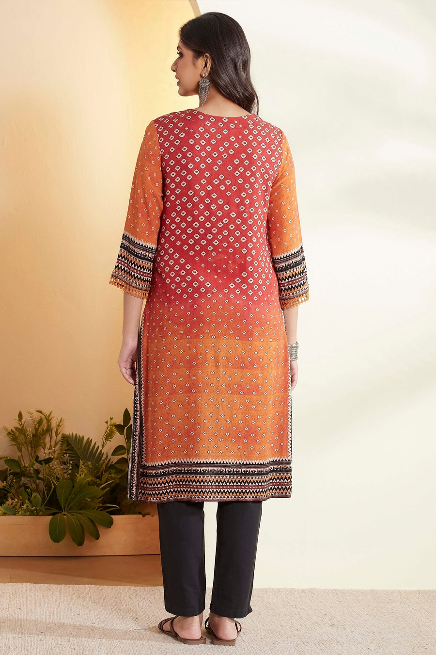 Rust Viscose Rayon Geometric Printed A-Line Kurta - image 6