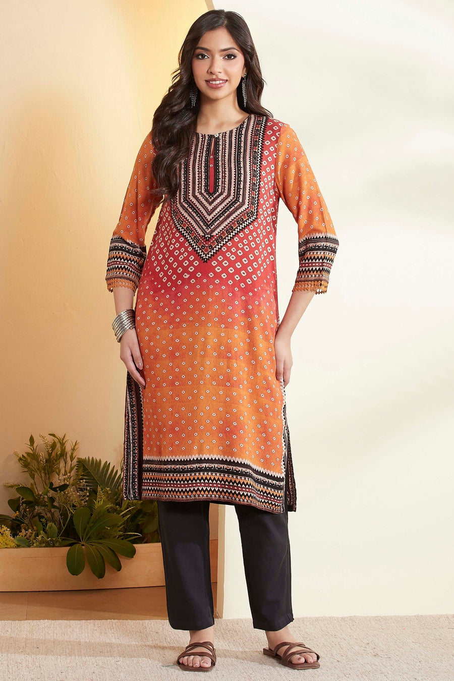 Rust Viscose Rayon Geometric Printed A-Line Kurta - image 7