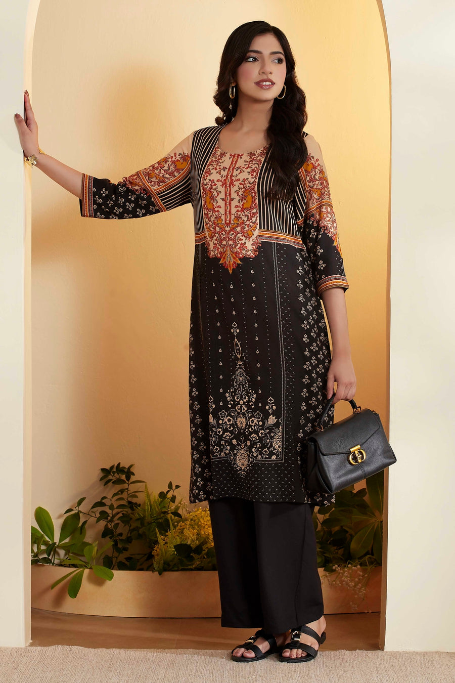 Black Viscose Rayon Printed Straight Kurta