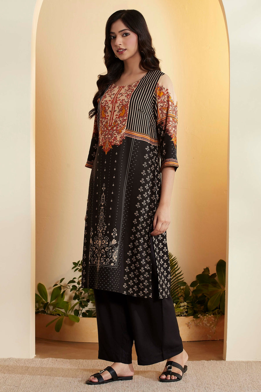 Black Viscose Rayon Printed Straight Kurta - image 3