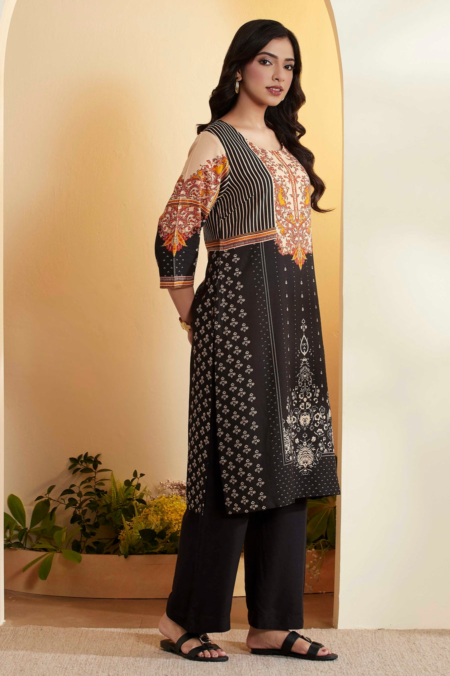 Black Viscose Rayon Printed Straight Kurta - image 4