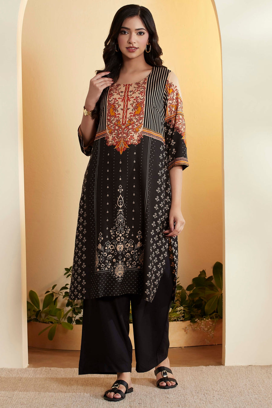 Black Viscose Rayon Printed Straight Kurta - image 6