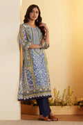 Blue Printed Cotton Straight Kurta