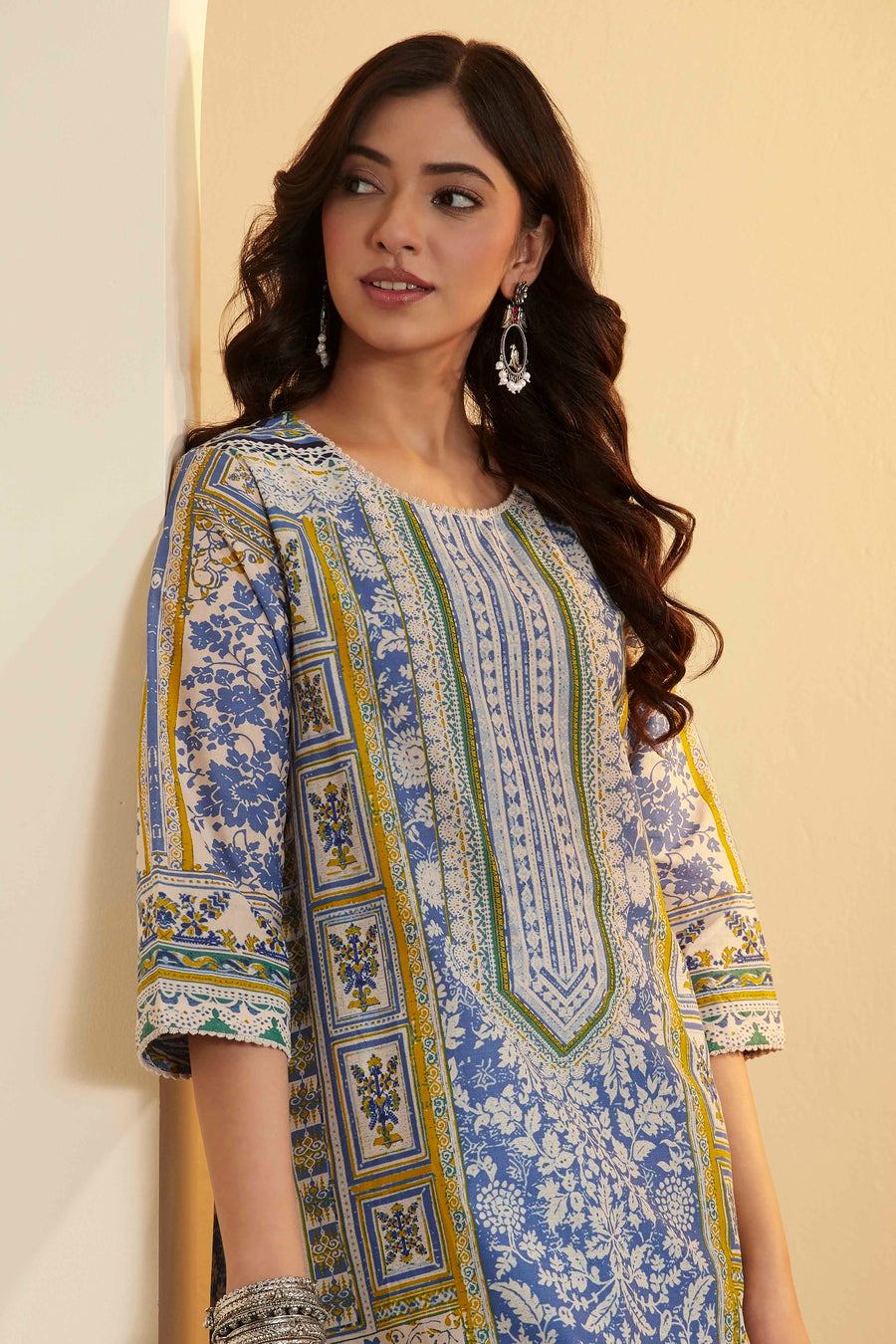 Blue Printed Cotton Straight Kurta - image 2
