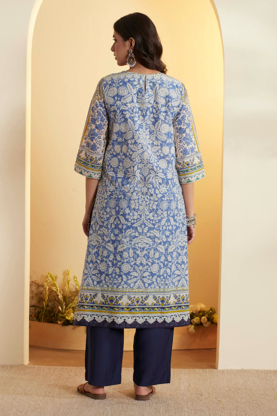 Blue Printed Cotton Straight Kurta - image 5
