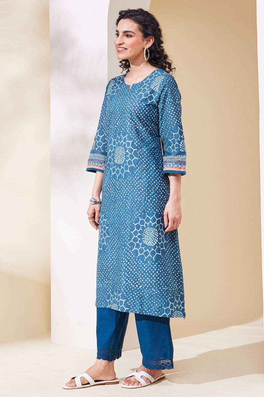 Teal Cotton Straight Kurta - image 3