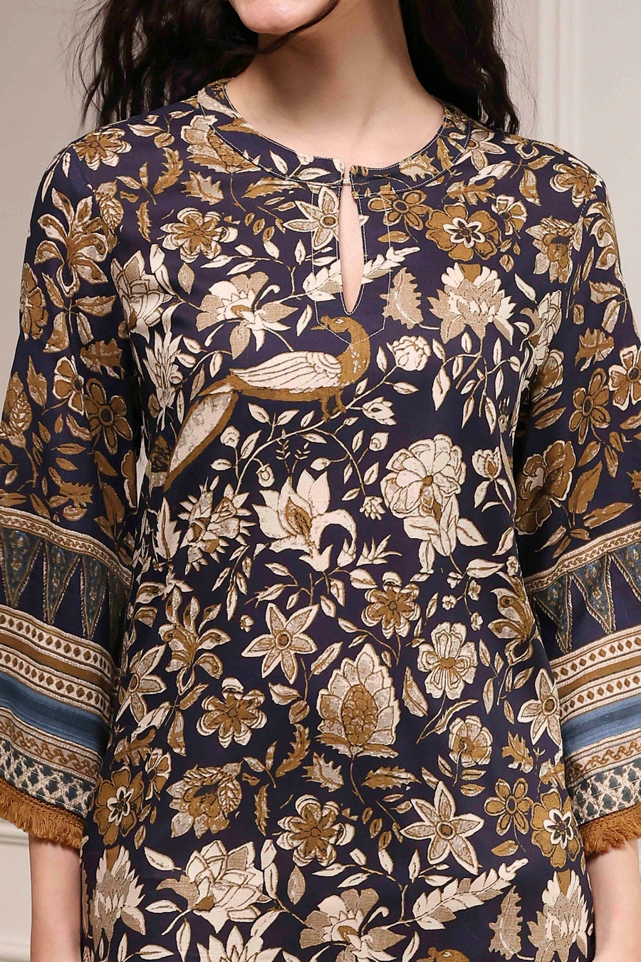 Navy Blue Printed Straight Kurta - image 2