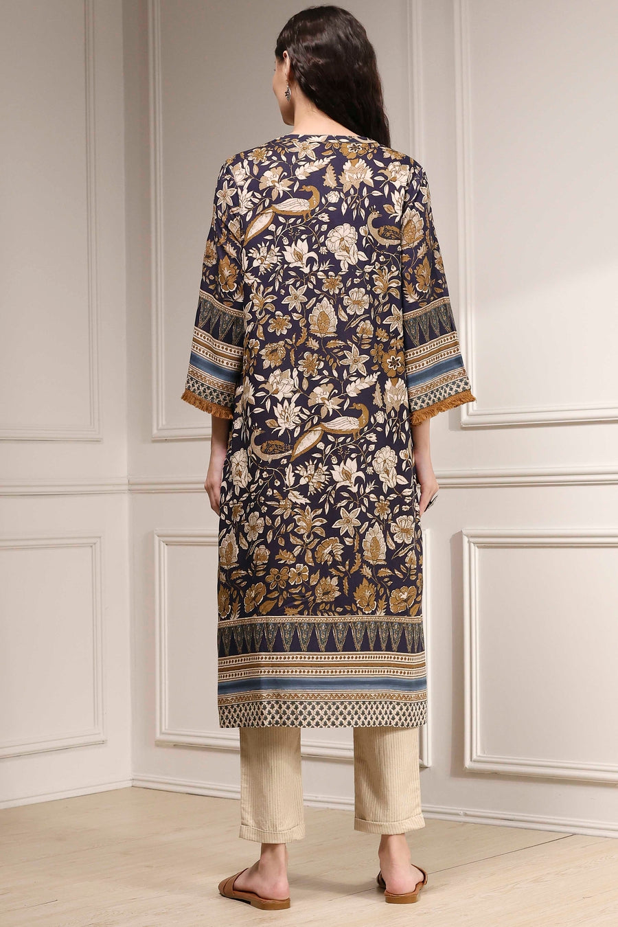 Navy Blue Printed Straight Kurta - image 4
