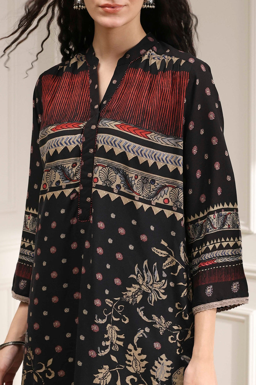 Black Printed Straight Kurta - image 2