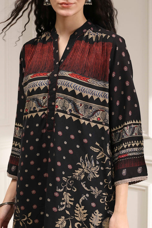 Black Printed Straight Kurta - image 2
