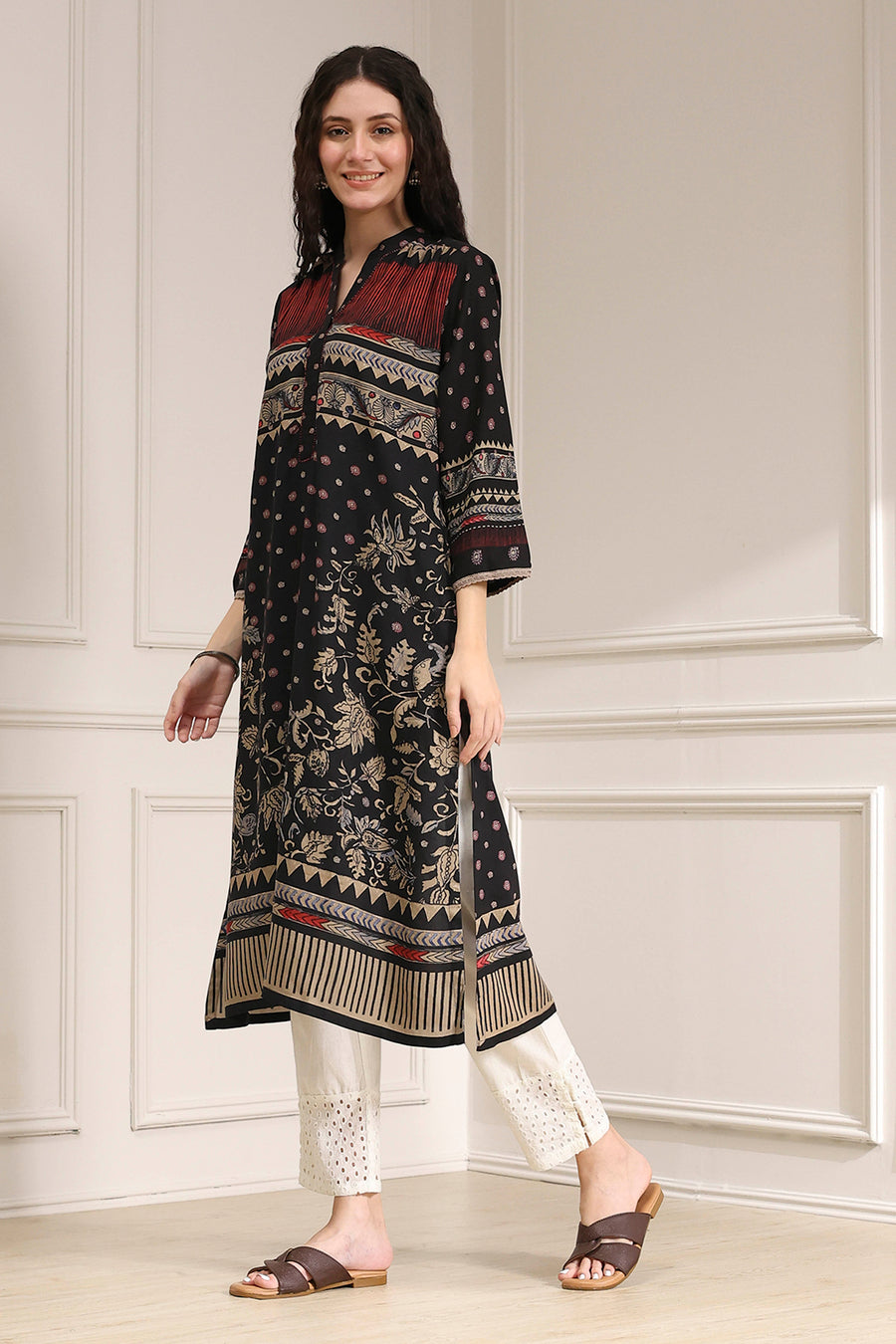 Black Printed Straight Kurta - image 3