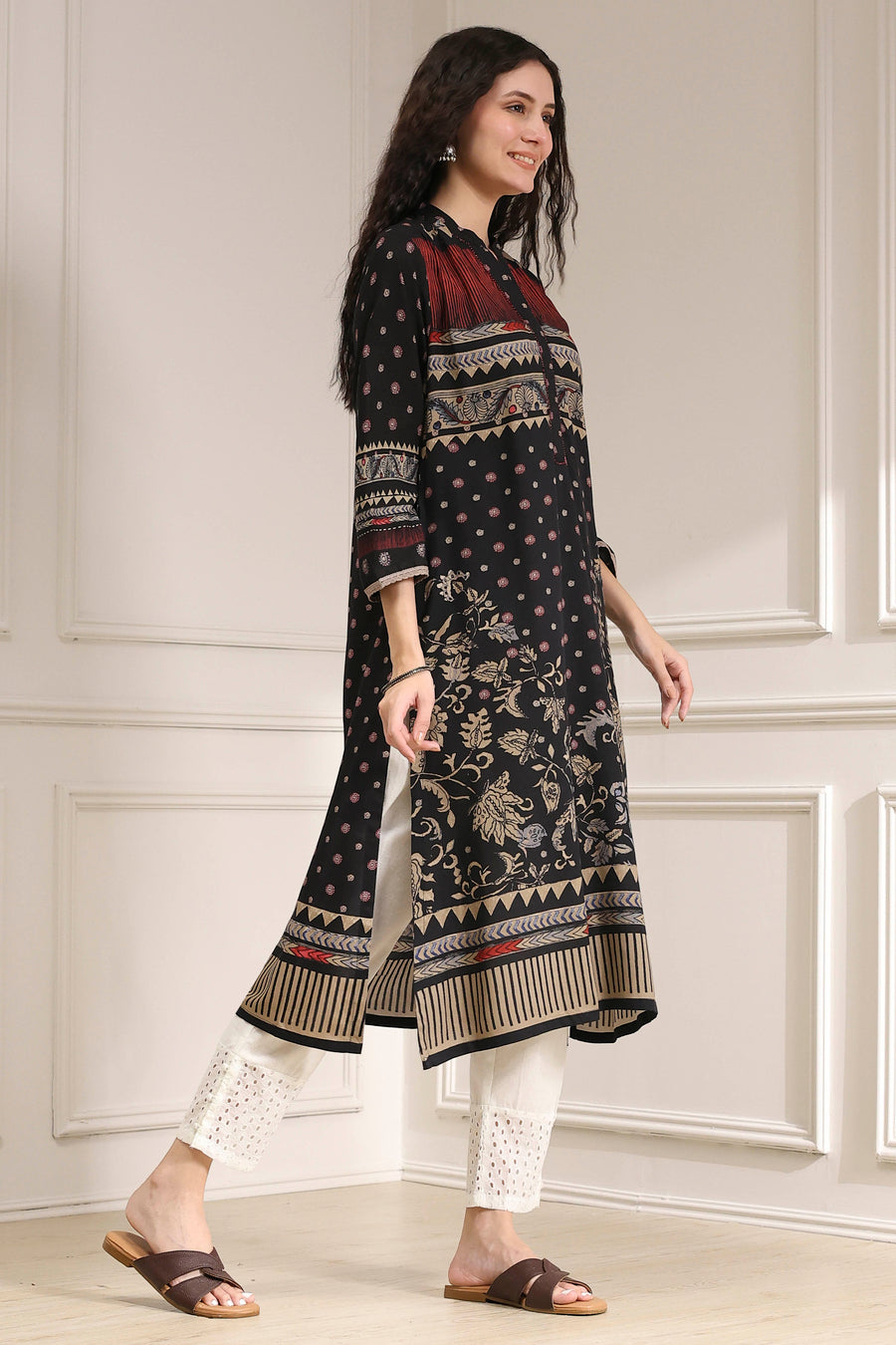 Black Printed Straight Kurta - image 5