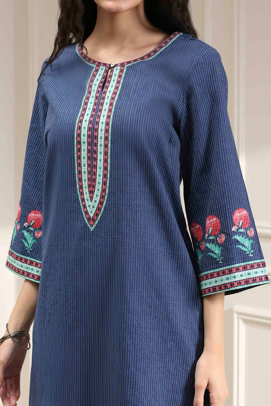 Indigo Blue Cotton Printed Straight Kurta - image 2