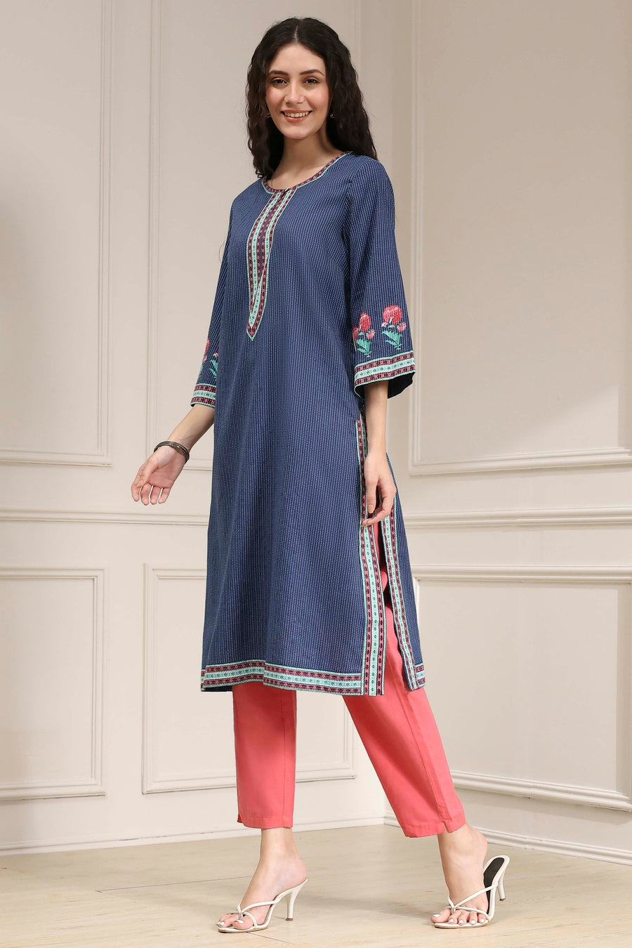 Indigo Blue Cotton Printed Straight Kurta - image 3
