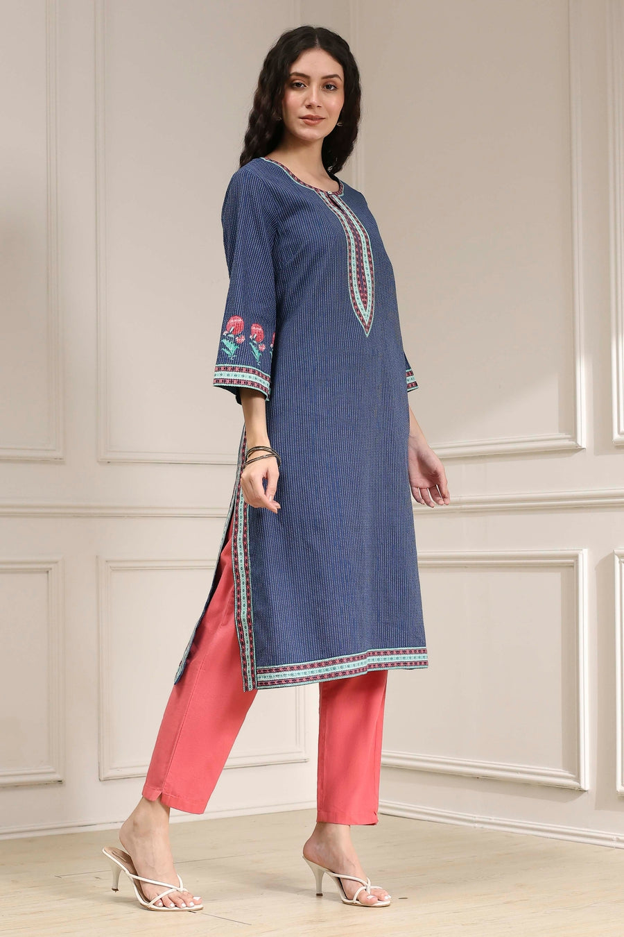Indigo Blue Cotton Printed Straight Kurta - image 4