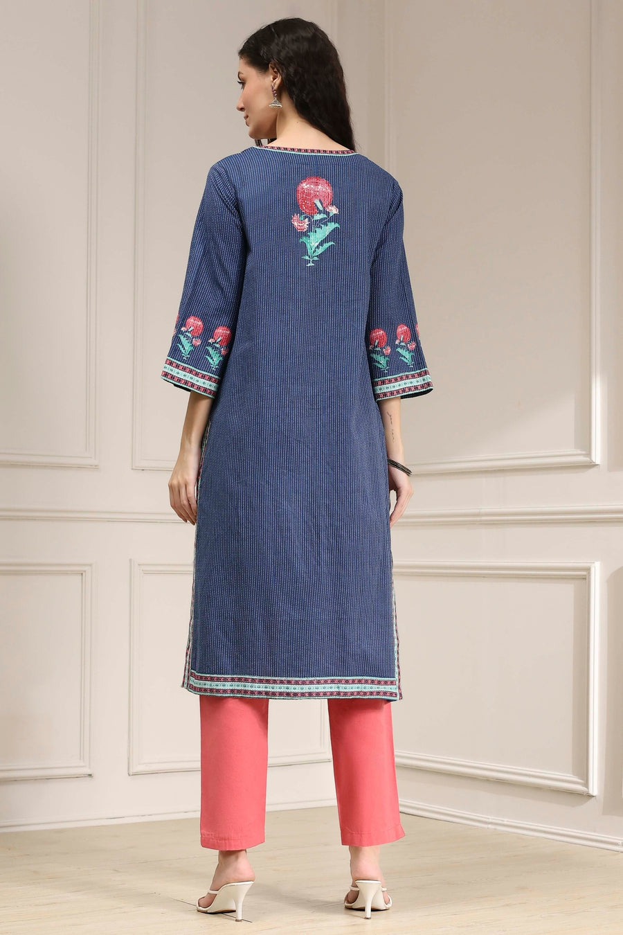 Indigo Blue Cotton Printed Straight Kurta - image 5