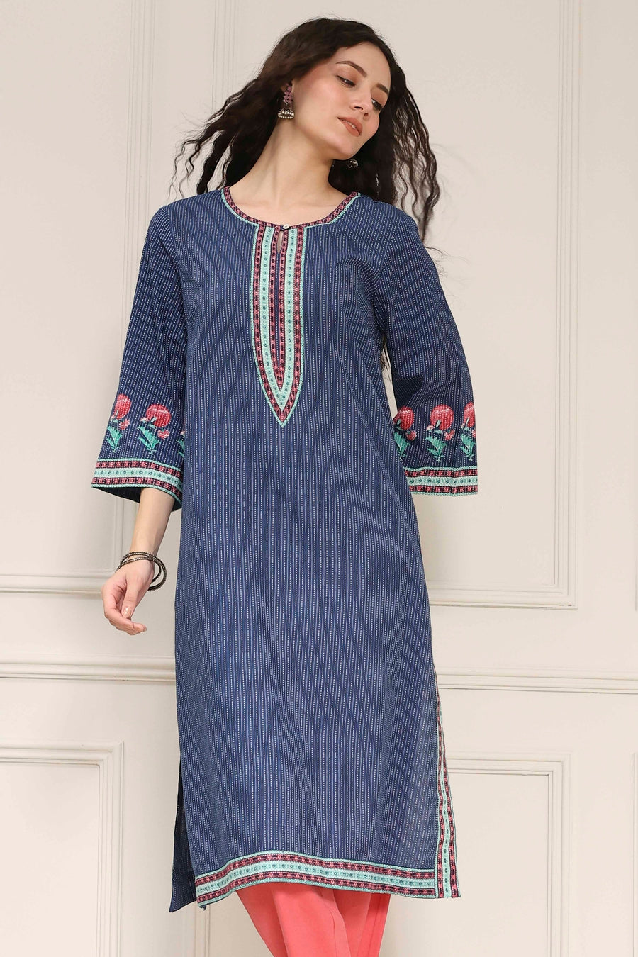 Indigo Blue Cotton Printed Straight Kurta - image 6