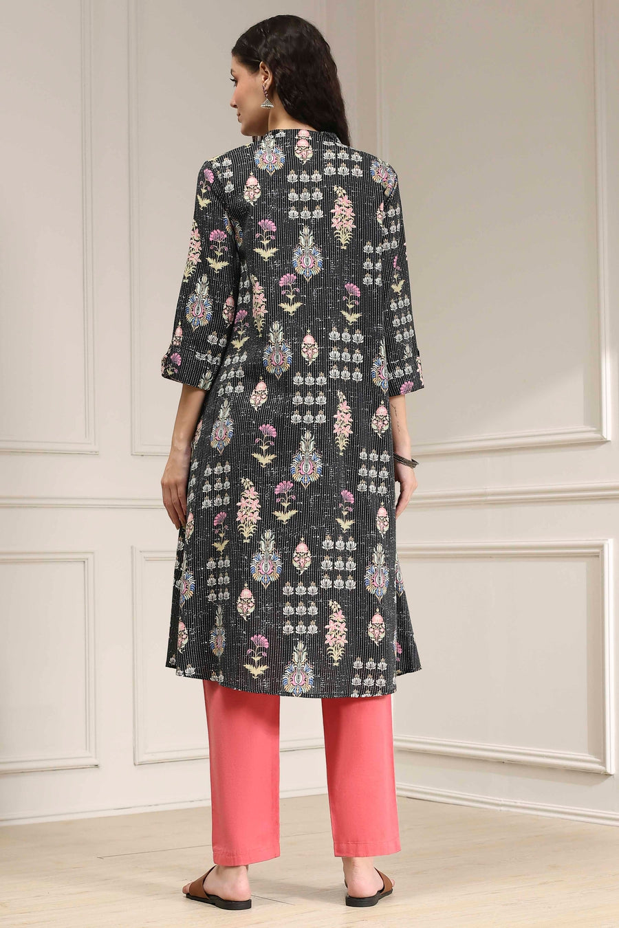 Black Cotton Printed A-Line Kurta - image 4