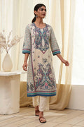 Blue Pure Cotton Printed Straight Kurta