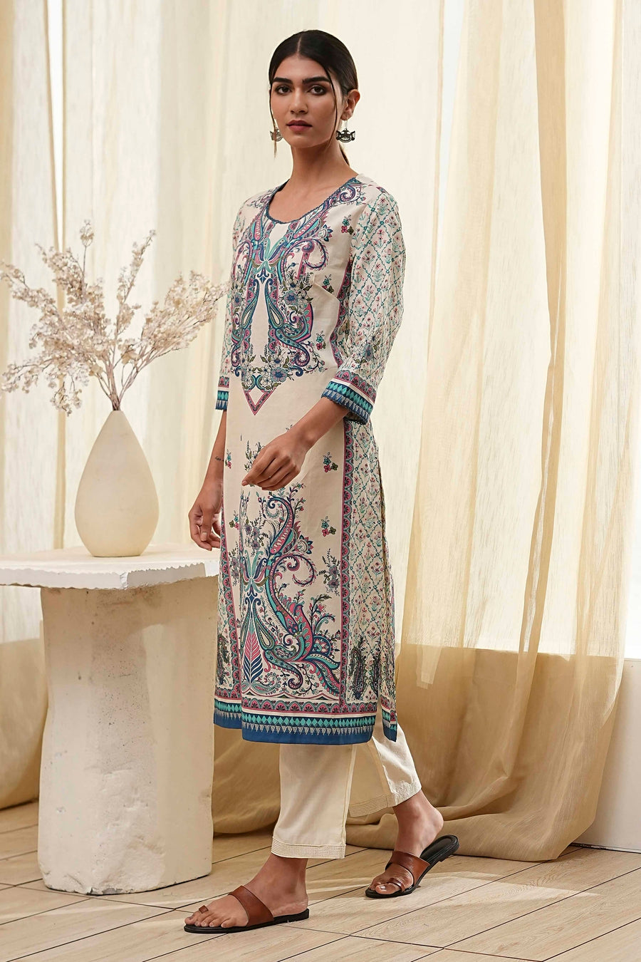 Blue Pure Cotton Printed Straight Kurta - image 3