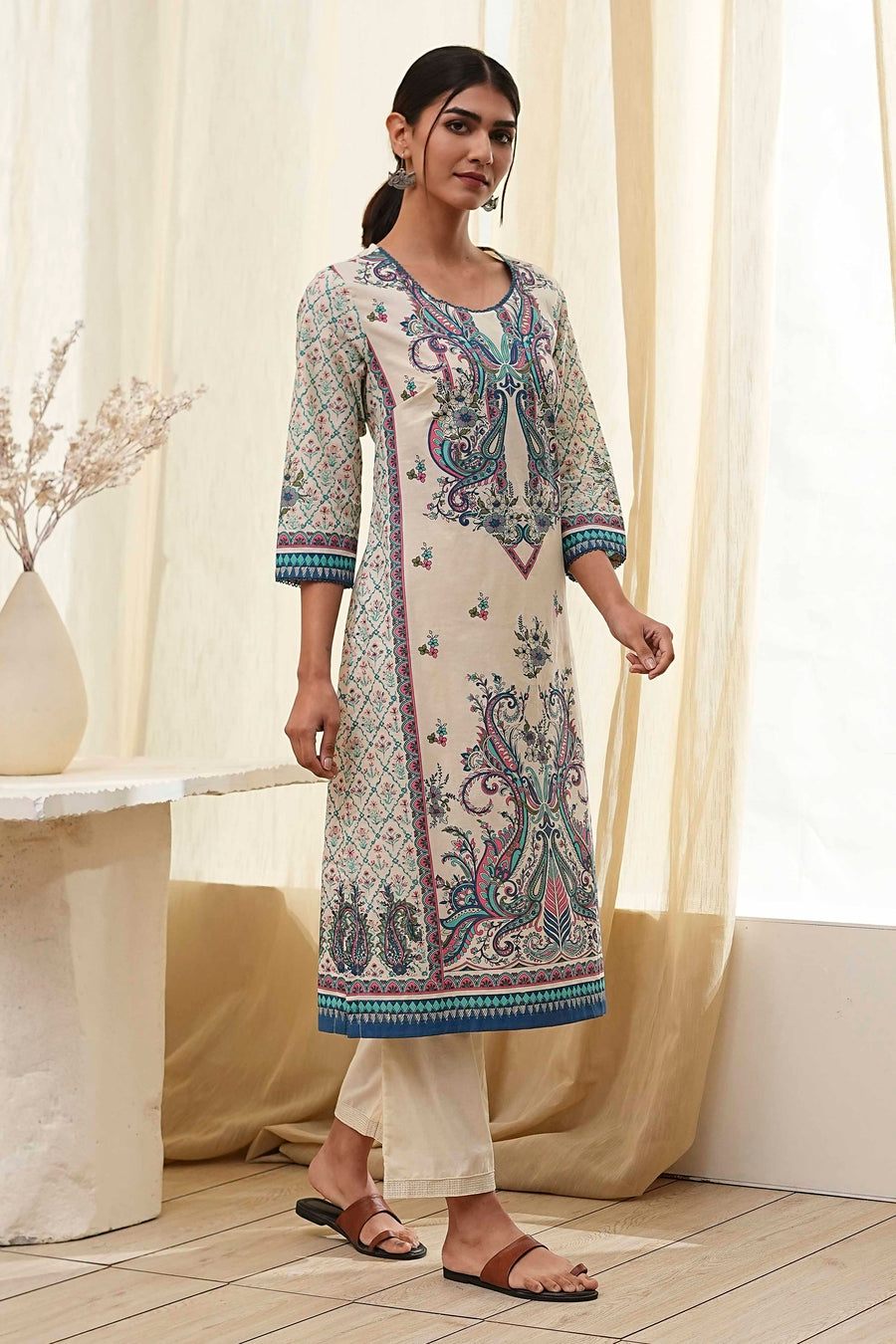 Blue Pure Cotton Printed Straight Kurta - image 5