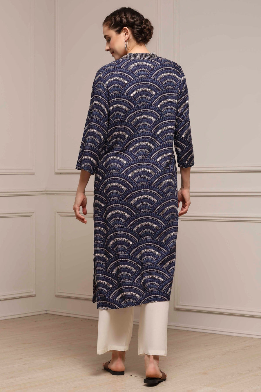 Indigo Blue Viscose Rayon Printed Straight Kurta - image 4