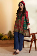 Green Viscose Rayon Printed Asymmetric Kurti