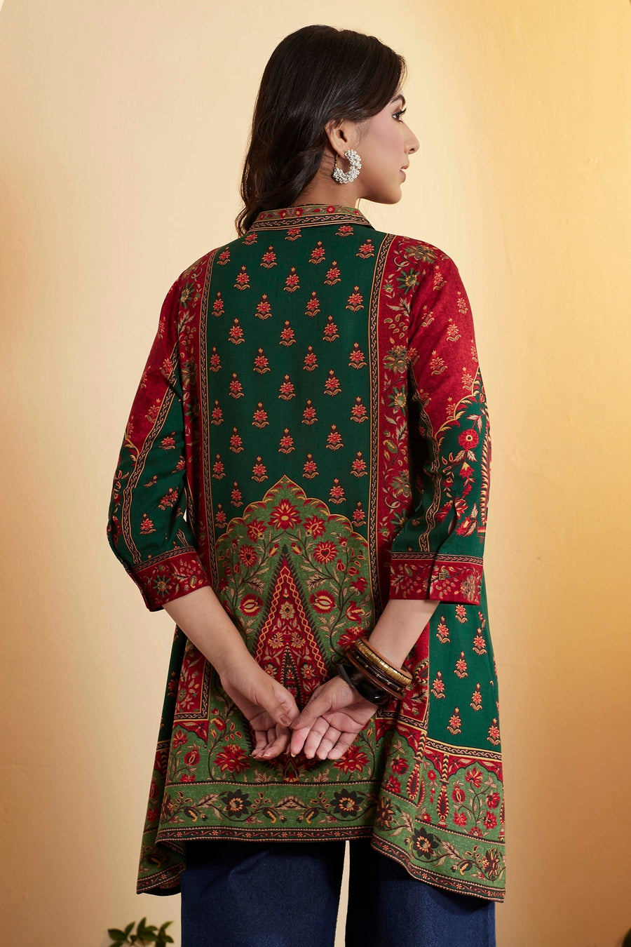 Green Viscose Rayon Printed Asymmetric Kurti - image 5