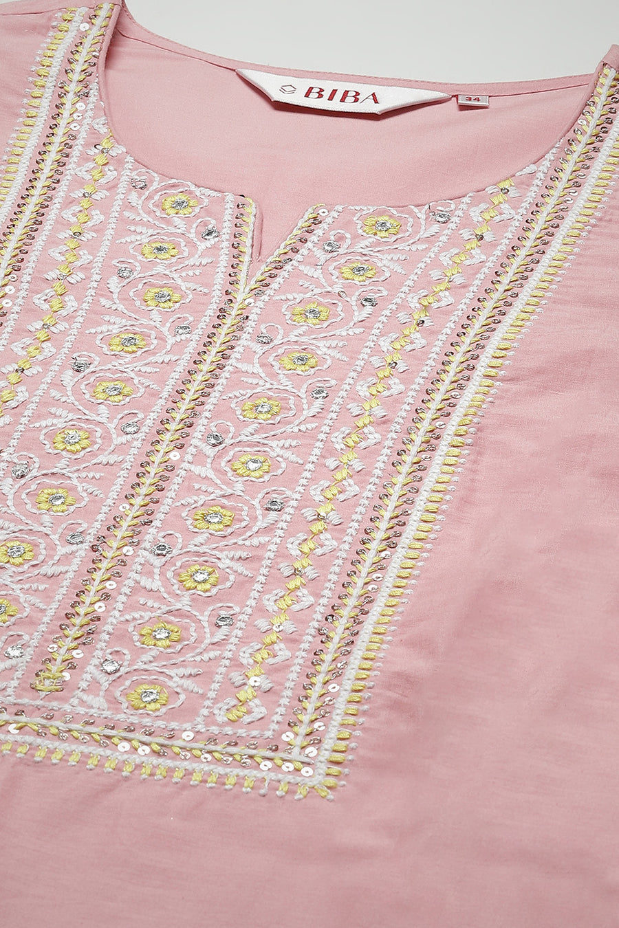 Pink Cotton Straight Embroidered Kurta - image 6