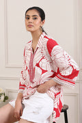 Red & White Floral Printed Straight Kurti