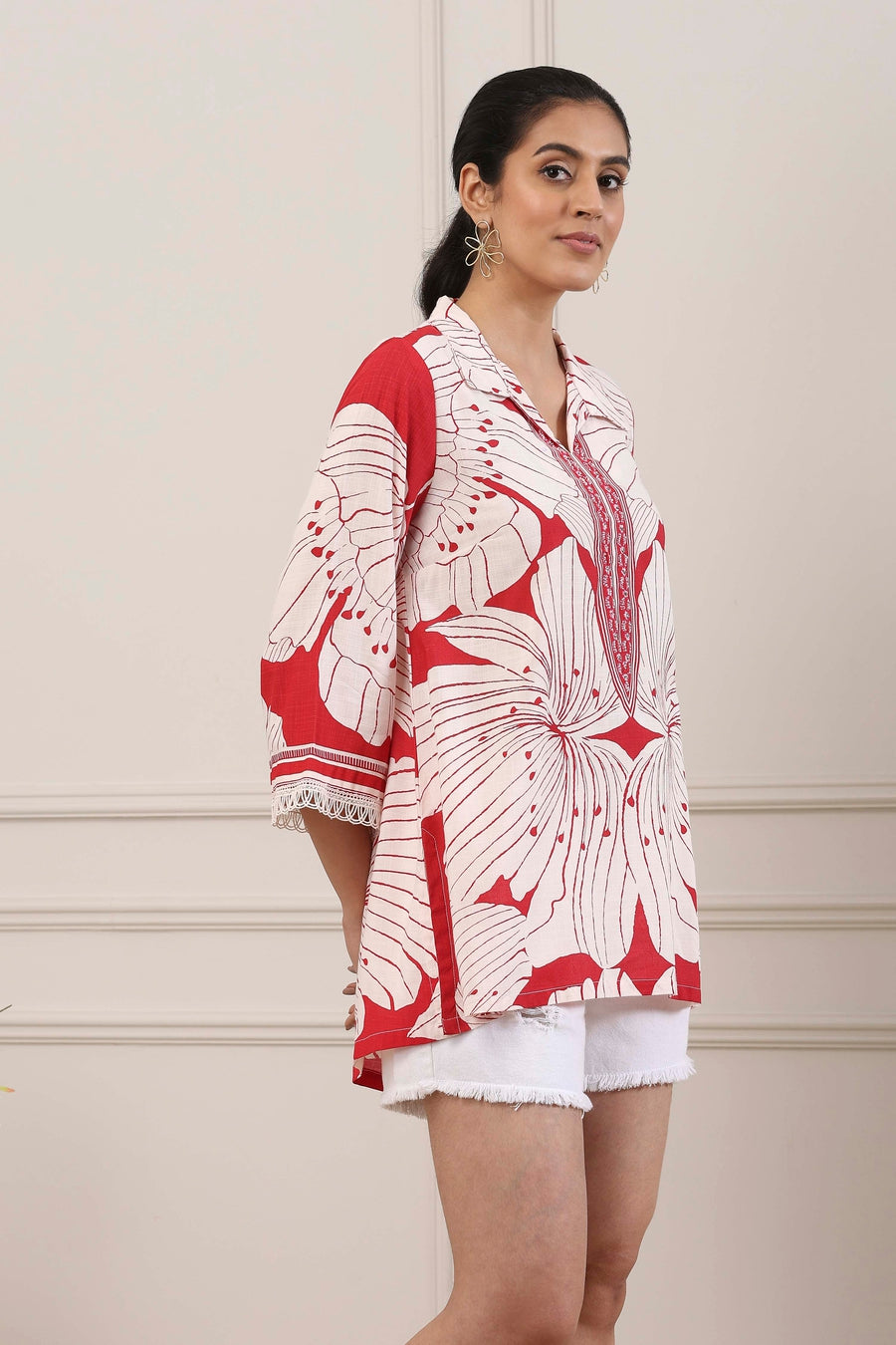 Red & White Floral Printed Straight Kurti - image 5