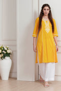 Yellow Cotton Solid Straight Kurta