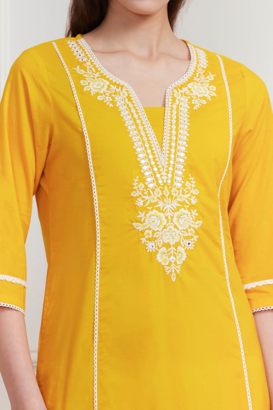 Yellow Cotton Solid Straight Kurta - image 2
