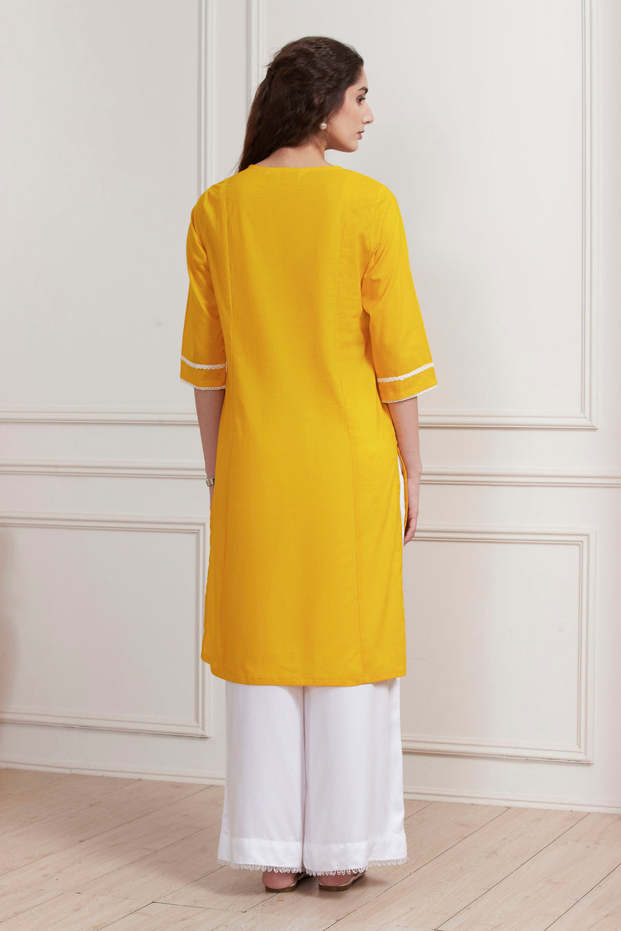 Yellow Cotton Solid Straight Kurta - image 4