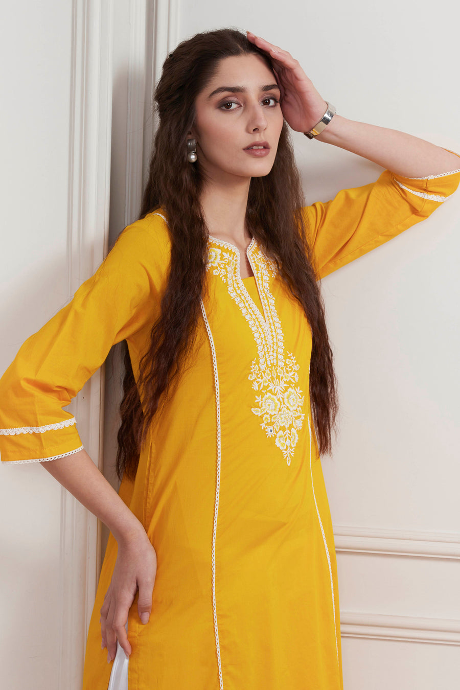 Yellow Cotton Solid Straight Kurta - image 6