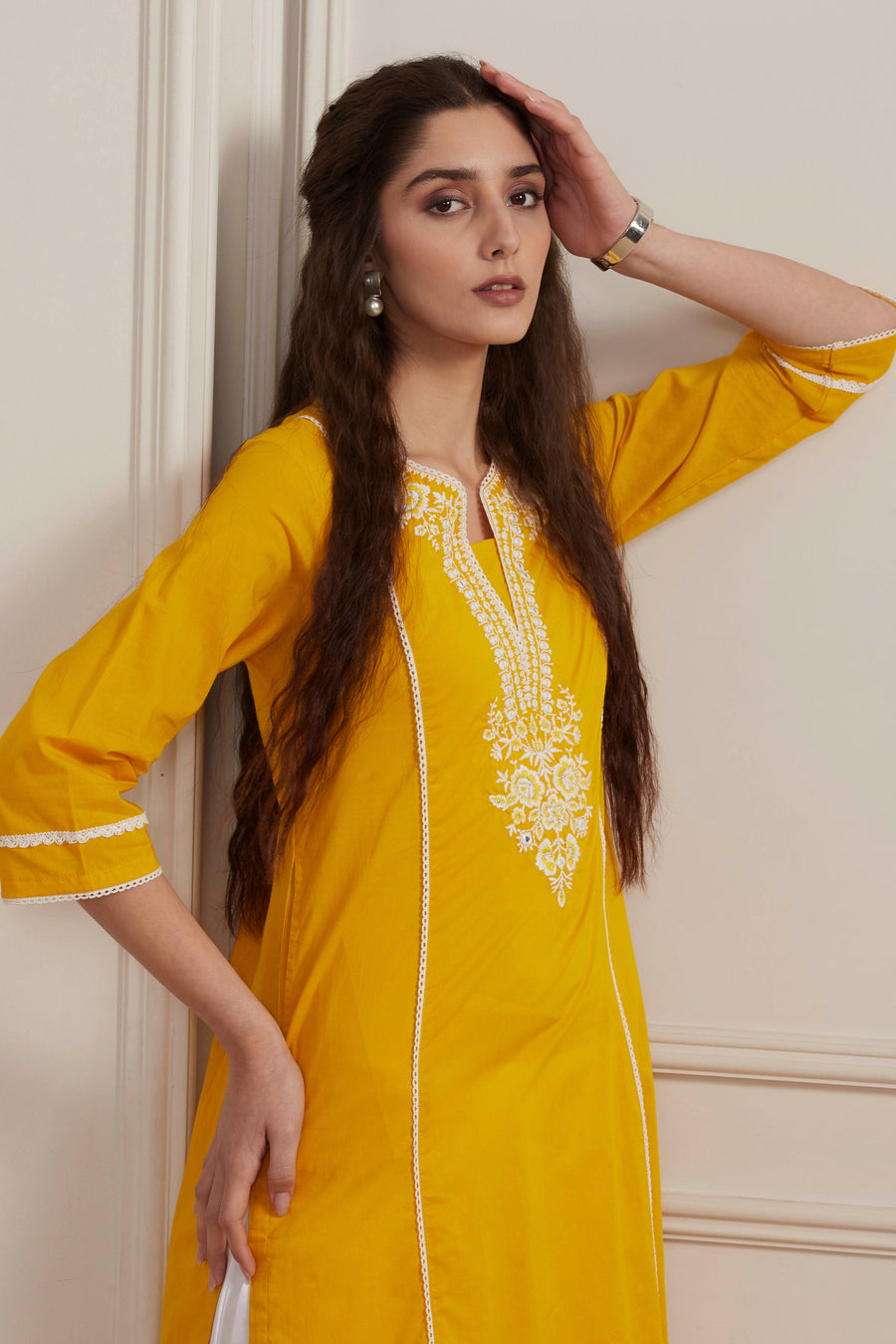 Yellow Cotton Solid Straight Kurta - image 7