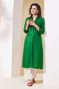 Green Solid Viscose Rayon Straight Kurta
