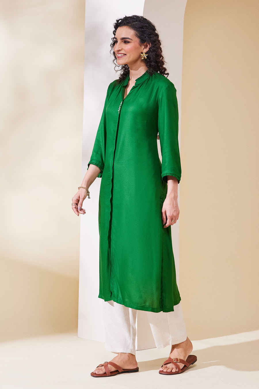 Green Solid Viscose Rayon Straight Kurta - image 3