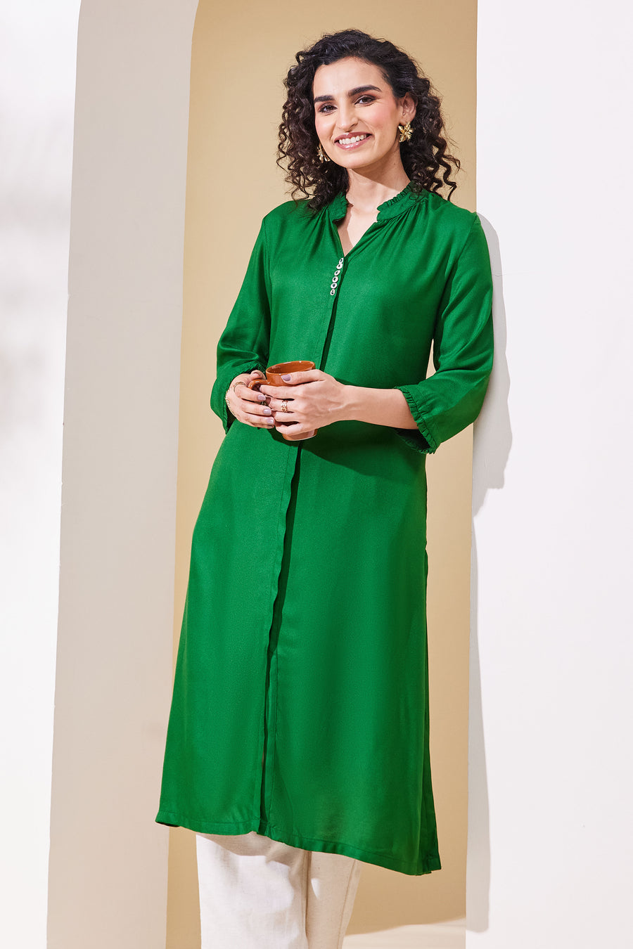 Green Solid Viscose Rayon Straight Kurta - image 7