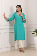 Turquoise Blue Sequined Embroidered Straight Kurta