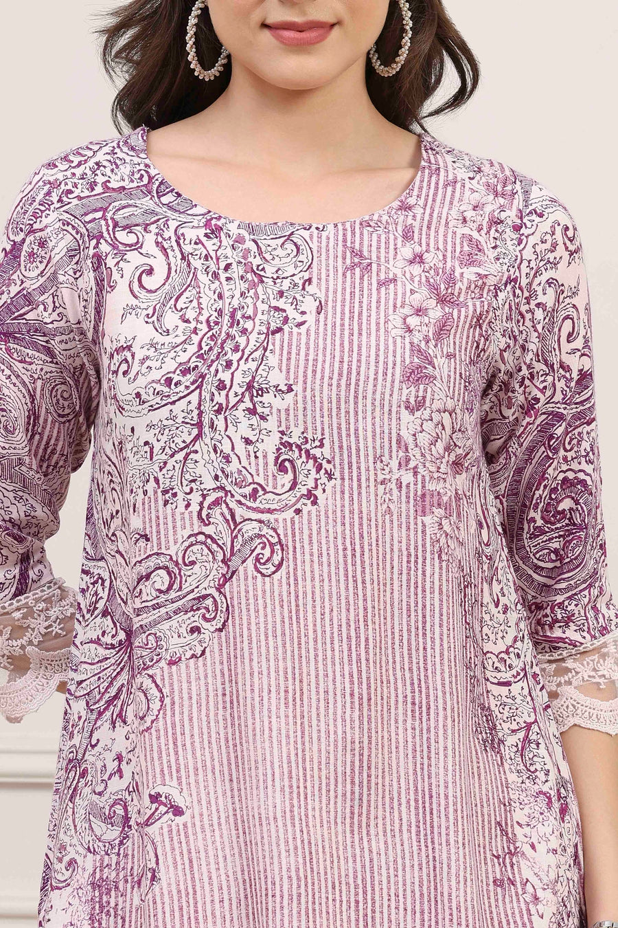 Purple Viscose Rayon Paisley Printed Straight Kurta - image 2